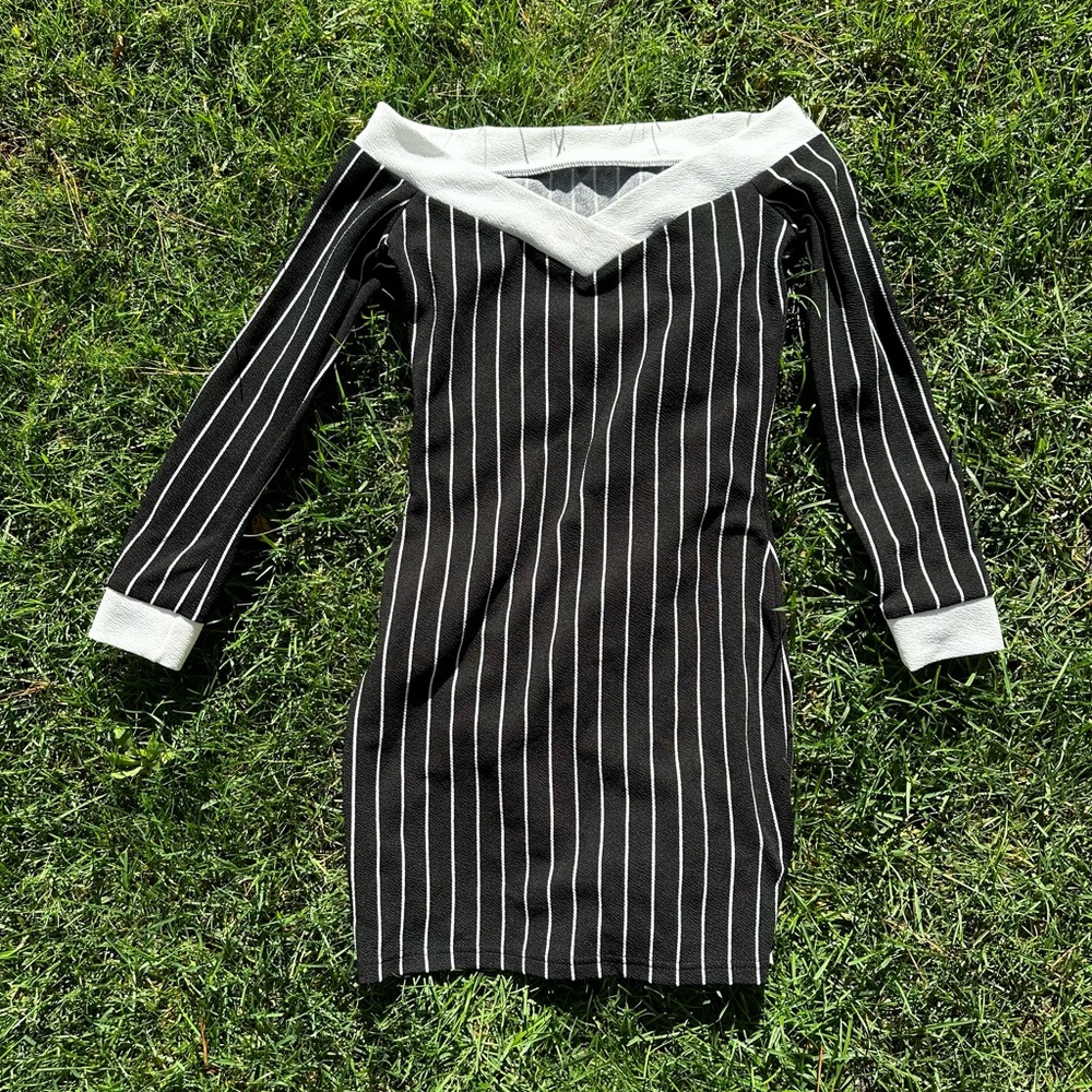 black and white striped dress
